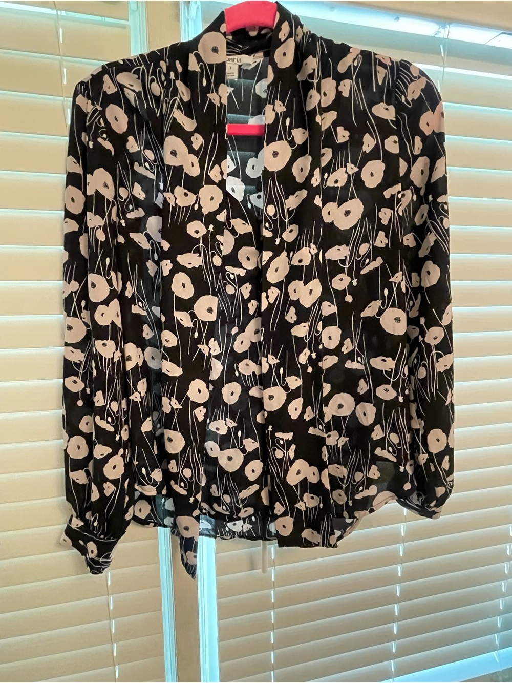Bar III Black Blouse with Cream Floral Print